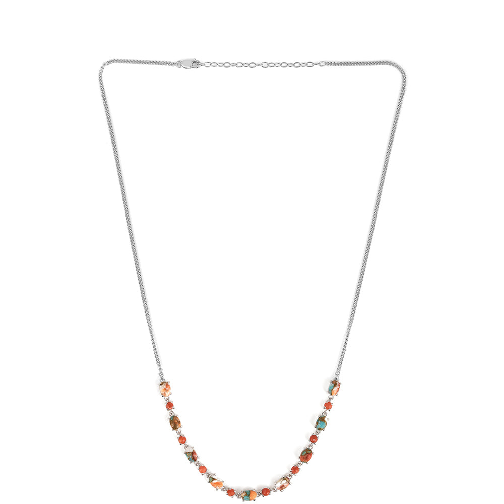 Stříbro 925/1000 - Náhrdelník s Ústřicovým Tyrkysem a Červeným Korálem - Karátové číslo: 6.67. přibližná hmotnost: 9.37 gramů
