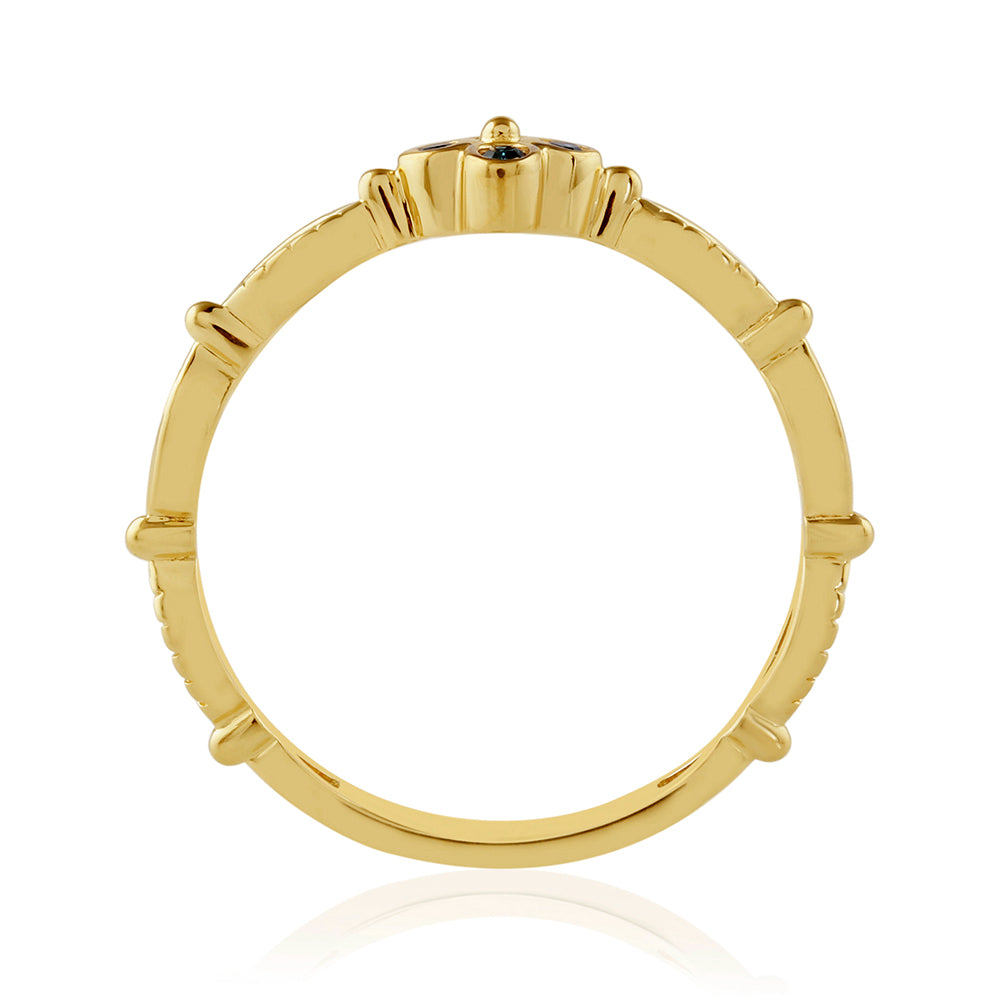 Pozlacené Stříbro 925/1000 - Prsten s Modrým Diamantem - Karátové číslo: 0.07. přibližná hmotnost: 1.86 gramů
