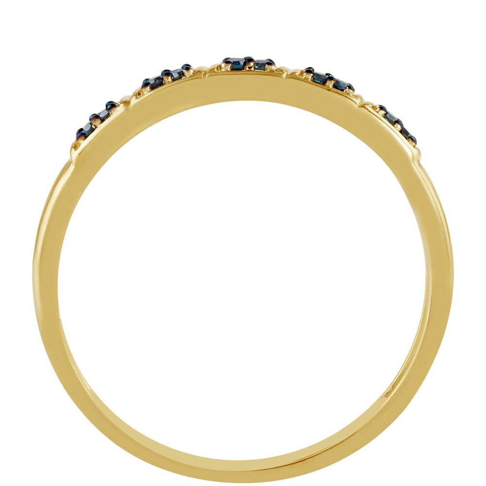 Pozlacené Stříbro 925/1000 - Prsten s Modrým Diamantem - Karátové číslo: 0.09. přibližná hmotnost: 1.74 gramů