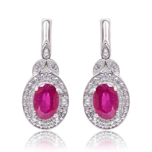 925 / 1000 Sterlingové Stříbro Náušnice s Madagaskarským Rubínem a Bílým Topazem