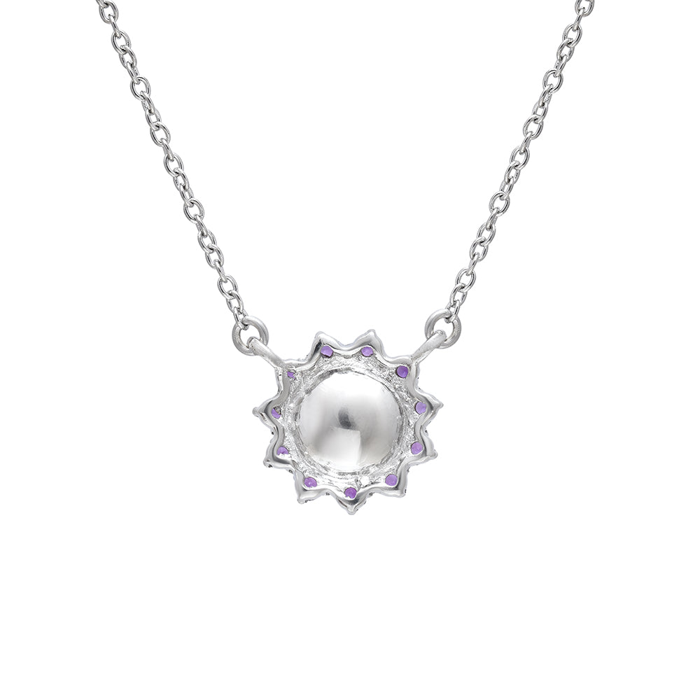 925 / 1000 Sterlingové Stříbro Náhrdelník s Marockým Ametystem a Bílou Sladkovodní Perlou