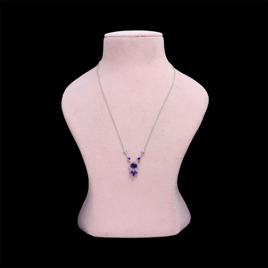 Stříbro 925/1000 - Náhrdelník s Marockým Ametystem a Bílým Topazem - Karátové číslo: 3.1. přibližná hmotnost: 5.56 gramů
