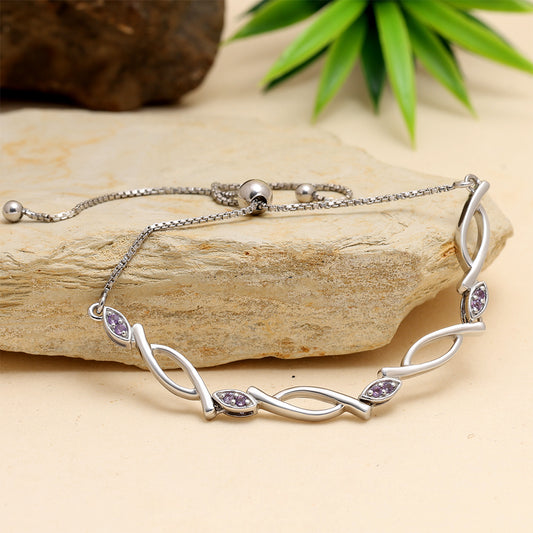 Stříbro 925/1000 - Náramek s Brazilským Ametystem - Karátové číslo: 0.14. přibližná hmotnost: 5.58 gramů