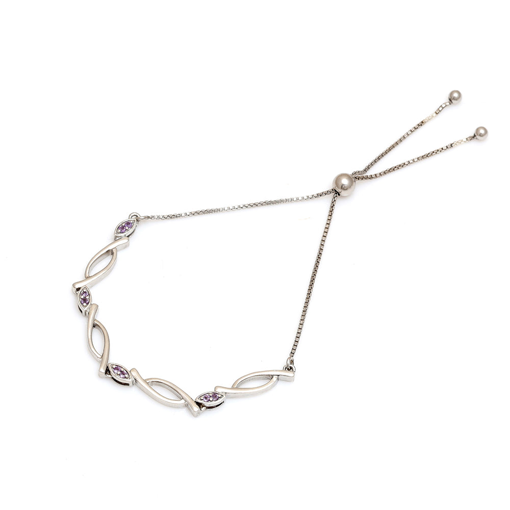 Stříbro 925/1000 - Náramek s Brazilským Ametystem - Karátové číslo: 0.14. přibližná hmotnost: 5.58 gramů