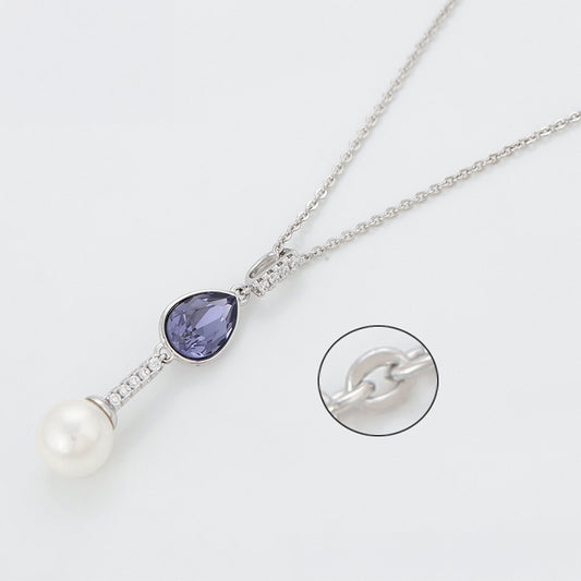 Pozlacený Slitinový Náhrdelník s Fialovým Emporia® Křišťálem a se Skleněná Perla