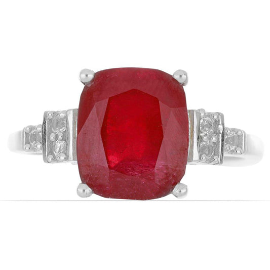 Stříbro 925/1000 - Prsten s Madagaskarským Rubínem a Bílým Topazem - Karátové číslo: 8.3. přibližná hmotnost: 4.61 gramů