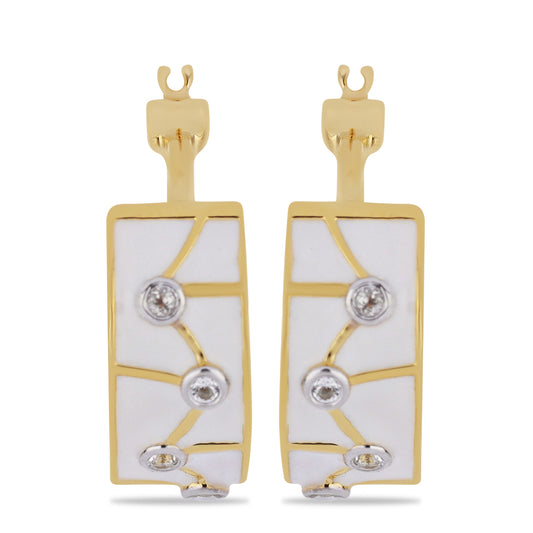 Pozlacené Stříbro 925/1000 - Náušnice se Smaltem a Bílým Topazem - Karátové číslo: 0.25. přibližná hmotnost: 12.61 gramů