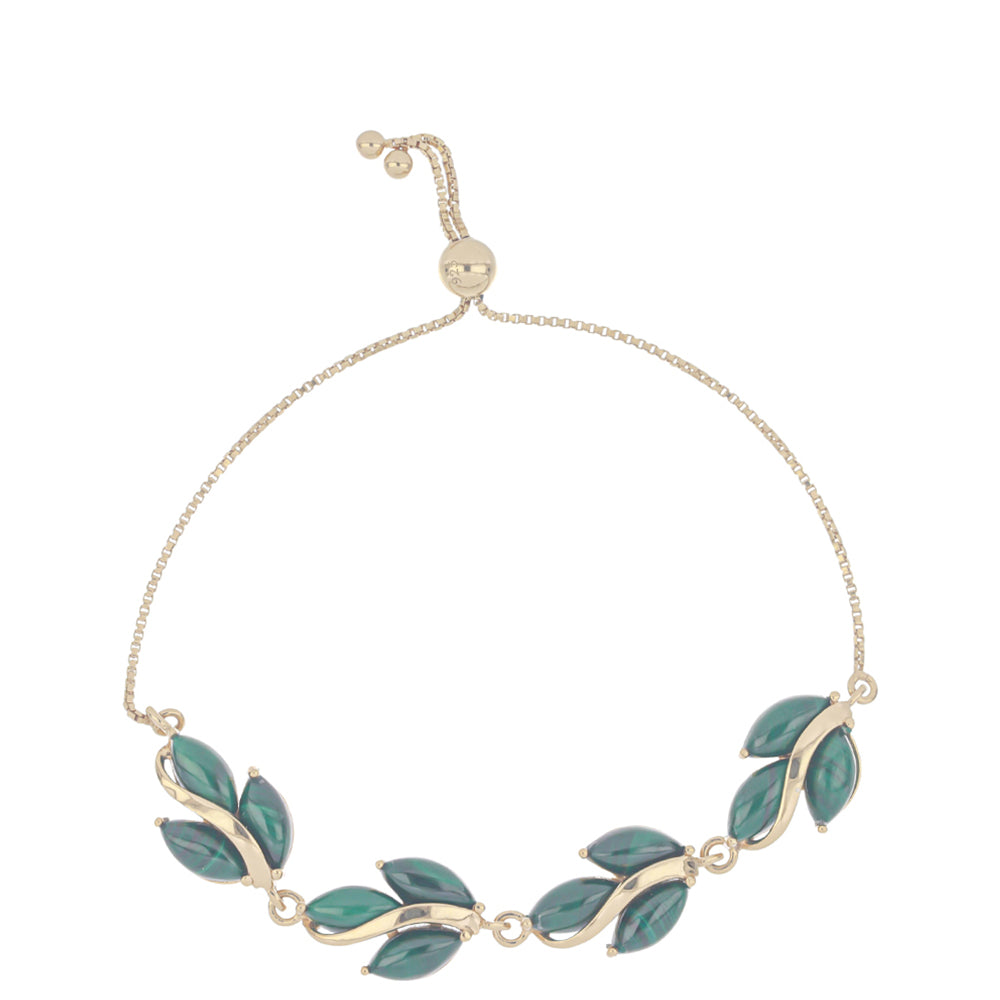 Pozlacené Stříbro 925/1000 - Náramek s Malachitem - Karátové číslo: 18.84. přibližná hmotnost: 12.68 gramů