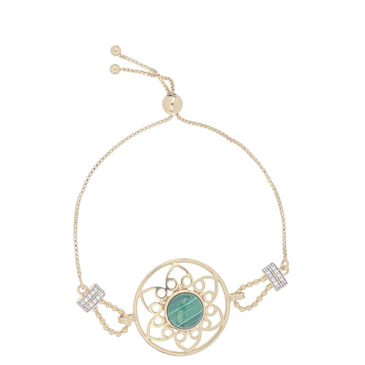 Pozlacené Stříbro 925/1000 - Náramek s Malachitem a Bílým Topazem - Karátové číslo: 5.92. přibližná hmotnost: 9.04 gramů