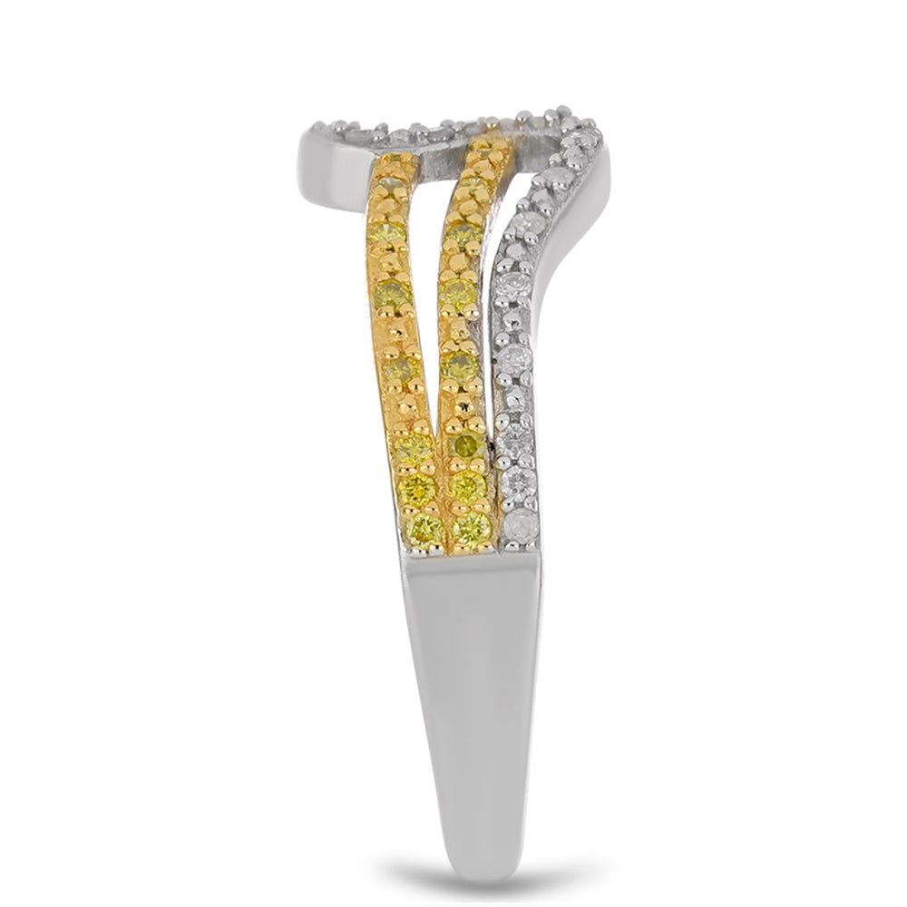 Pozlacený Stříbrný Prsten se Žlutým Diamantem a Bílým Diamantem