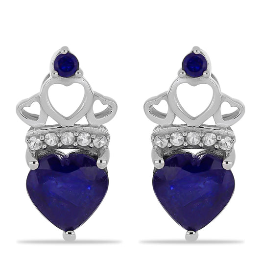 Stříbro 925/1000 - Náušnice s Australským Modrým Safírem a Bílým Topazem - Karátové číslo: 3.39. přibližná hmotnost: 3.73 gramů