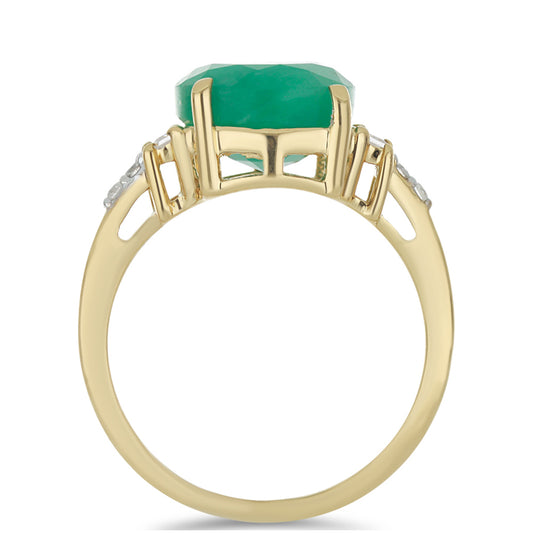 Pozlacené Stříbro 925/1000 - Prsten s Brazilským Smaragdem a Bílým Zirkonem - Karátové číslo: 4.3. přibližná hmotnost: 3.38 gramů