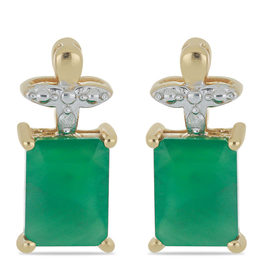 Pozlacené Stříbrné Náušnice s Brazilským Smaragdem a Bílým Diamantem