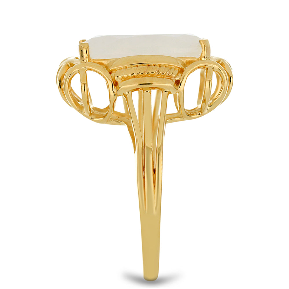 Pozlacené Stříbro 925/1000 - Prsten s Duhovým Měsíčním Kamenem - Karátové číslo: 8.02. přibližná hmotnost: 6.99 gramů