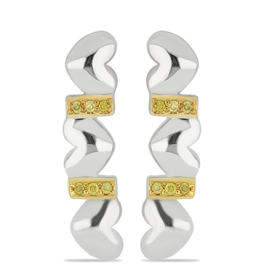 Stříbro 925/1000 - Náušnice se Žlutým Diamantem - Karátové číslo: 0.12. přibližná hmotnost: 4.64 gramů