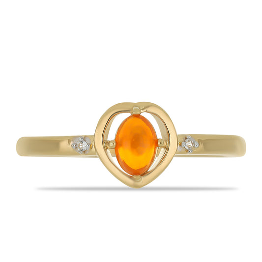 Pozlacené Stříbro 925/1000 - Prsten s Ohnivě Červeným Opálem z Lega Dembi a Bílým Topazem - Karátové číslo: 0.32. přibližná hmotnost: 2.1 gramů