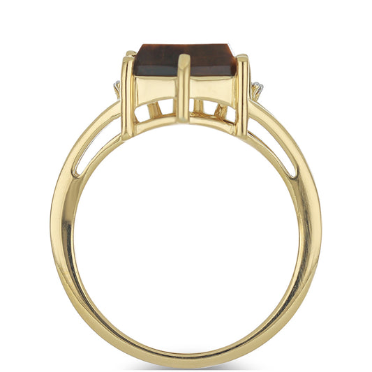 Pozlacené Stříbro 925/1000 - Prsten s Tygřím Okem a Bílým Topazem - Karátové číslo: 2.7. přibližná hmotnost: 3.39 gramů