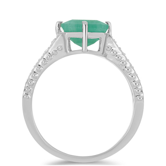 Stříbro 925/1000 - Prsten s Brazilským Smaragdem a Bílým Topazem - Karátové číslo: 4.01. přibližná hmotnost: 4.39 gramů