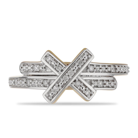 Pozlacené Stříbro 925/1000 - Prsten s Bílým Diamantem - Karátové číslo: 0.12. přibližná hmotnost: 3.41 gramů