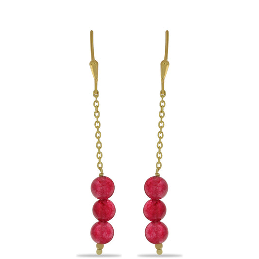 Pozlacené Stříbro 925/1000 - Náušnice s Růžovým Onyxem - Karátové číslo: 8.65. přibližná hmotnost: 2.78 gramů