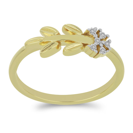 Pozlacené Stříbro 925/1000 - Prsten s Bílým Diamantem - Karátové číslo: 0.08. přibližná hmotnost: 2.65 gramů