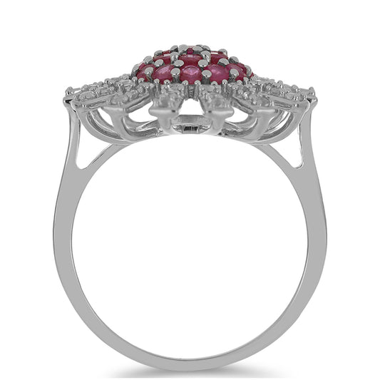 Stříbro 925/1000 - Prsten s Madagaskarským Rubínem a Bílým Topazem - Karátové číslo: 1.55. přibližná hmotnost: 4.39 gramů