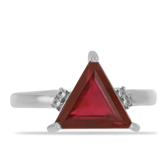 Stříbro 925/1000 - Prsten s Madagaskarským Rubínem a Bílým Topazem - Karátové číslo: 3.56. přibližná hmotnost: 3.3 gramů