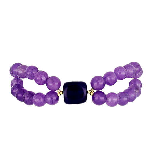 Pozlacené Stříbro 925/1000 - Náramek s Purpurovým Achátem - Karátové číslo: 104.55. přibližná hmotnost: 23.01 gramů