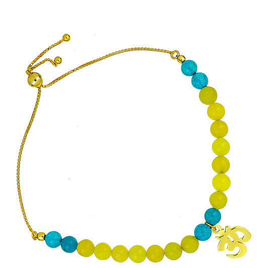 Pozlacené Stříbro 925/1000 - Náramek se Žlutým Serpentinem a Modrým jadeitem - Karátové číslo: 36.13. přibližná hmotnost: 9.68 gramů