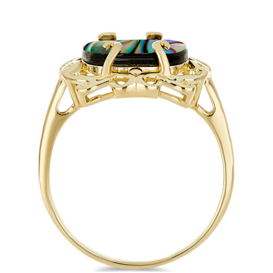 Pozlacené Stříbro 925/1000 - Prsten s Černou Perletí - Karátové číslo: 2.24. přibližná hmotnost: 3.75 gramů