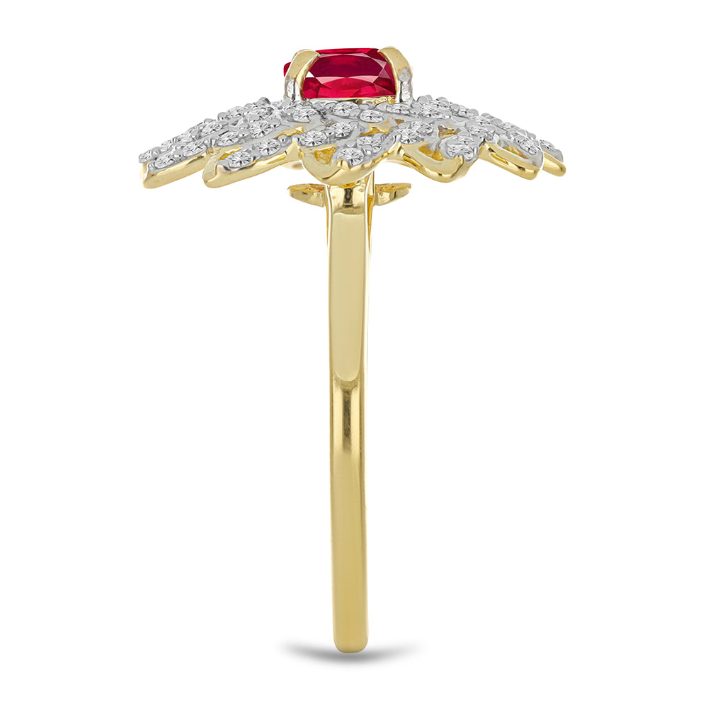 Pozlacené Stříbro 925/1000 - Prsten s Madagaskarským Rubínem a Bílým Topazem - Karátové číslo: 1.82. přibližná hmotnost: 3.63 gramů