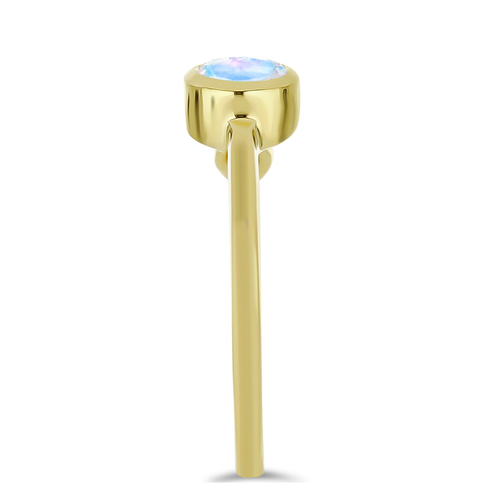 Pozlacený Stříbrný Prsten s Duhovým Měsíčním Kamenem a Bílým Topazem