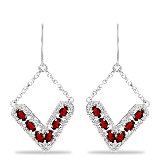 Stříbro 925/1000 Náušnice s Bartonským Granátem a Bílým Topazem - Karátové číslo: 4.71. přibližná hmotnost: 7.26 gramů