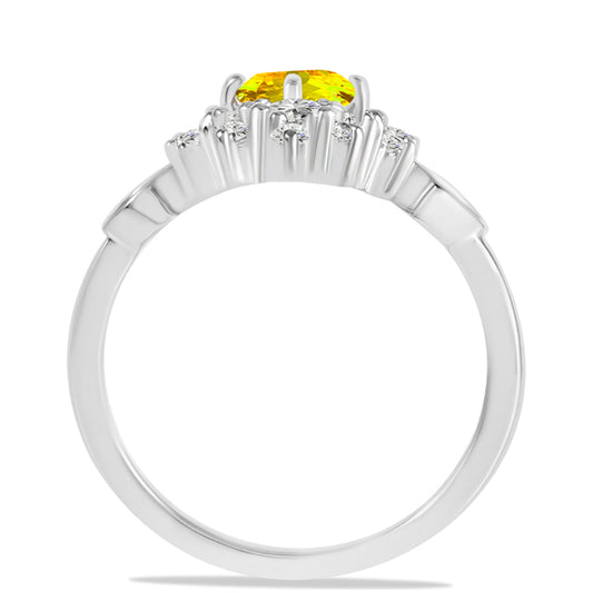 Stříbro 925/1000 - Prsten s Uralským Citrínem a Bílým Topazem - Karátové číslo: 1.09. přibližná hmotnost: 2.99 gramů