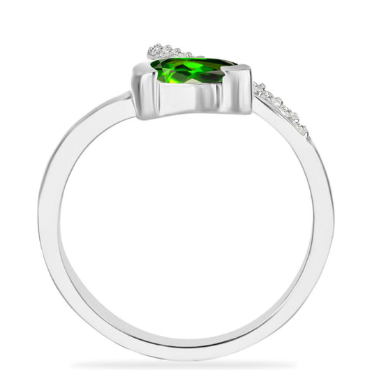 Stříbro 925/1000 - Prsten s Chromovým Diopsidem a Bílým Topazem - Karátové číslo: 0.83. přibližná hmotnost: 2.58 gramů