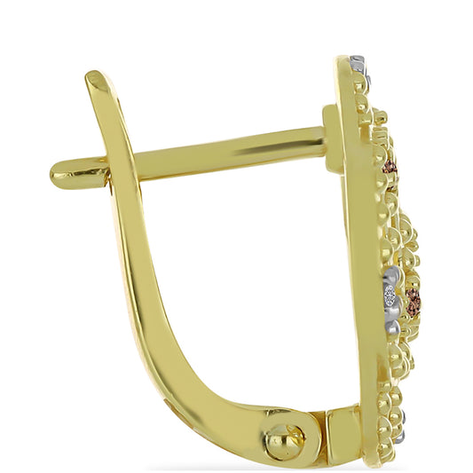 Pozlacené stříbro 925/1000 Náušnice s Champagne Diamantem a Bílým Diamantem - Karátové číslo: 0.11. přibližná hmotnost: 3.23 gramů