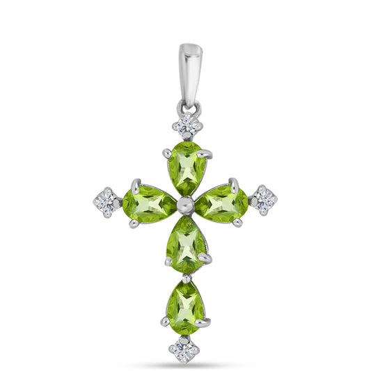 Stříbro 925/1000 - Přívěsek s Kapradinově Zeleným Křemenem a Bílým Topazem - Karátové číslo: 1.76. přibližná hmotnost: 1.98 gramů