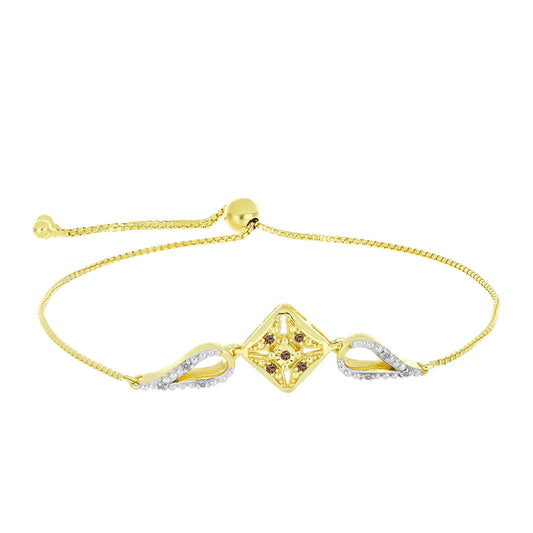 Pozlacený Stříbrný Náramek s Champagne Diamantem a Bílým Diamantem