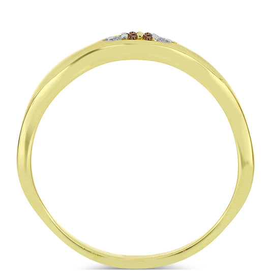 Pozlacené Stříbro 925/1000 - Prsten s Champagne Diamantem a Bílým Diamantem - Karátové číslo: 0.03. přibližná hmotnost: 2.13 gramů