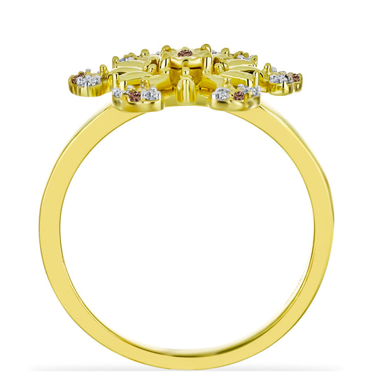 Pozlacené Stříbro 925/1000 - Prsten s Champagne Diamantem a Bílým Diamantem - Karátové číslo: 0.15. přibližná hmotnost: 3.73 gramů