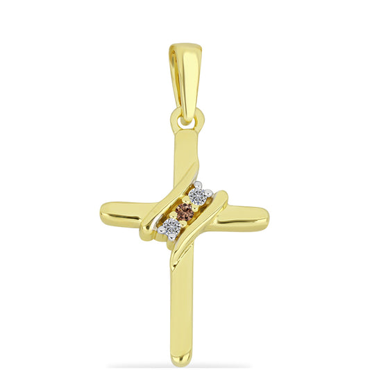 Pozlacené Stříbro 925/1000 - Přívěsek s Champagne Diamantem a Bílým Diamantem - Karátové číslo: 0.04. přibližná hmotnost: 1.36 gramů