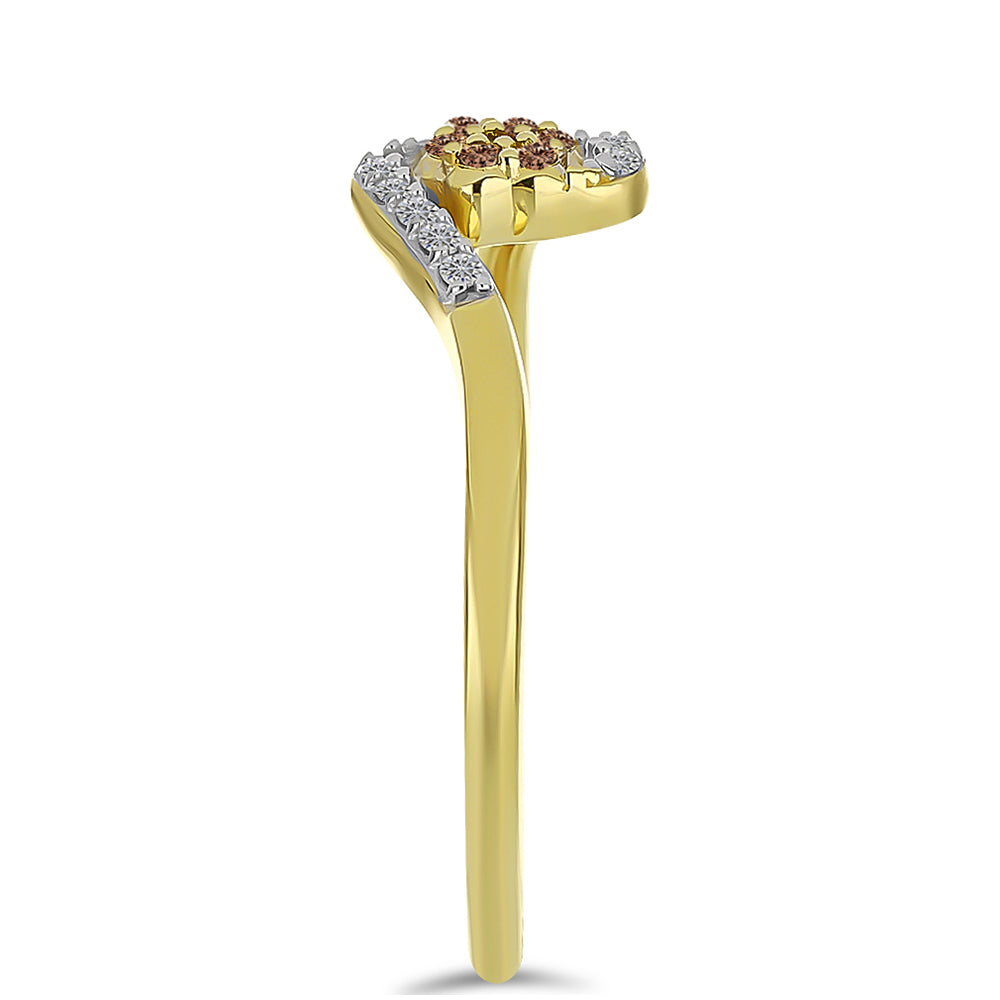 Pozlacené Stříbro 925/1000 - Prsten s Champagne Diamantem a Bílým Diamantem - Karátové číslo: 0.14. přibližná hmotnost: 2.04 gramů
