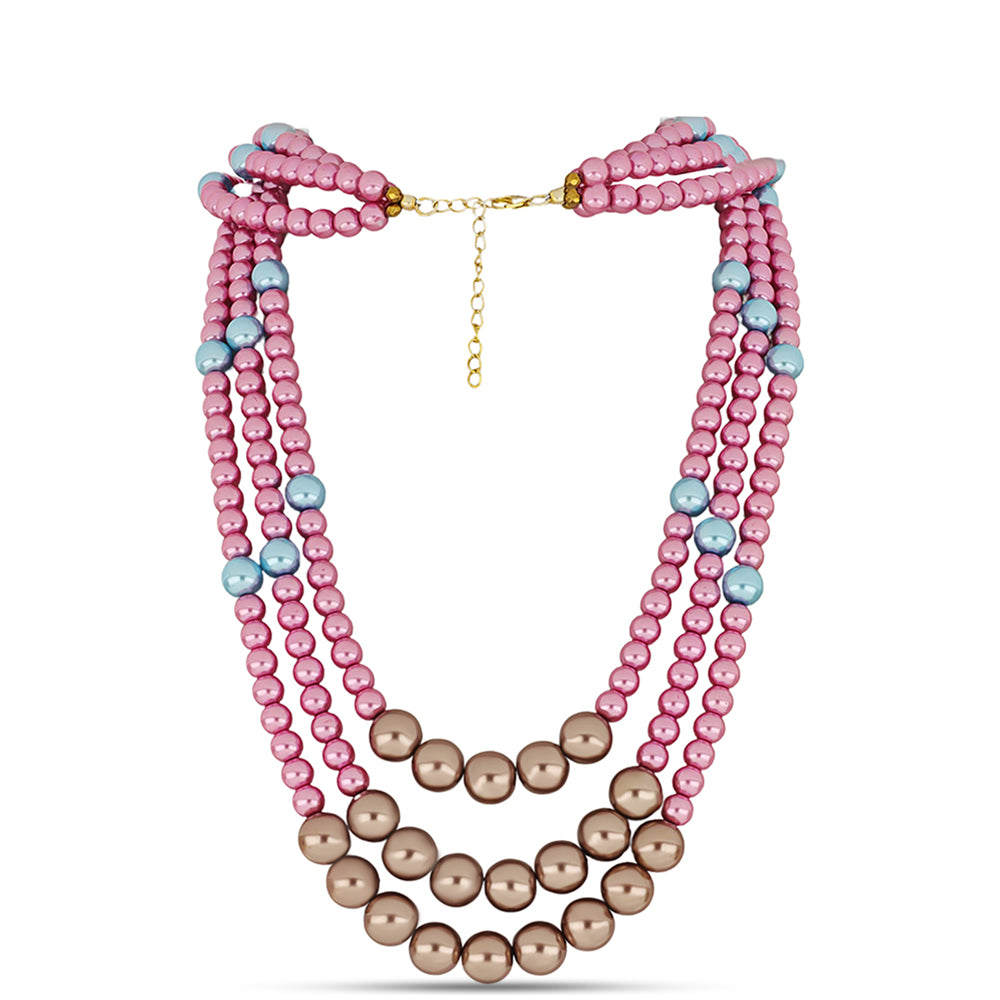 Pozlacený Stříbrný Náhrdelník se Modrá Sladkovodní Perlou a Sladkovodní růžová perla