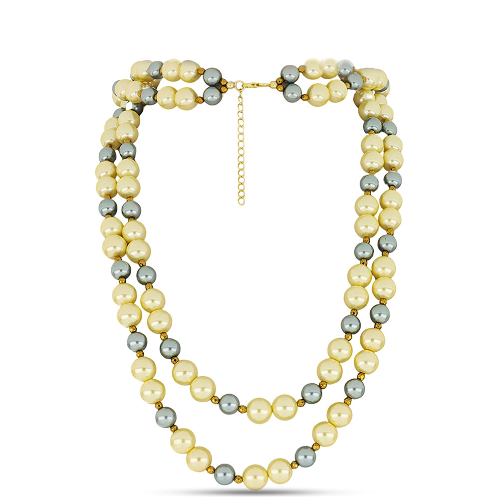 Pozlacený Stříbrný Náhrdelník s Sladkovodní šedá perla a se Žlutá Sladkovodní Perlou