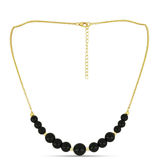 Pozlacené Stříbro 925/1000 - Náhrdelník s Černým Suwarským Onyxem - Karátové číslo: 37.7. přibližná hmotnost: 10.79 gramů