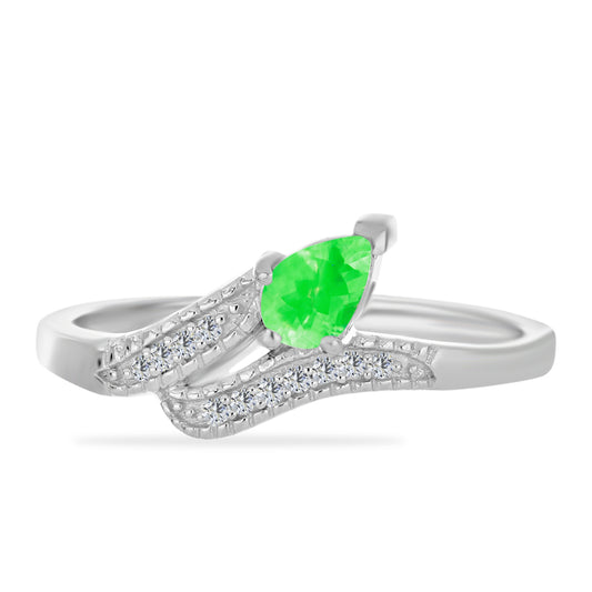 Stříbro 925/1000 - Prsten s Hyalit Opálem a Bílým Topazem - Karátové číslo: 0.39. přibližná hmotnost: 2.58 gramů