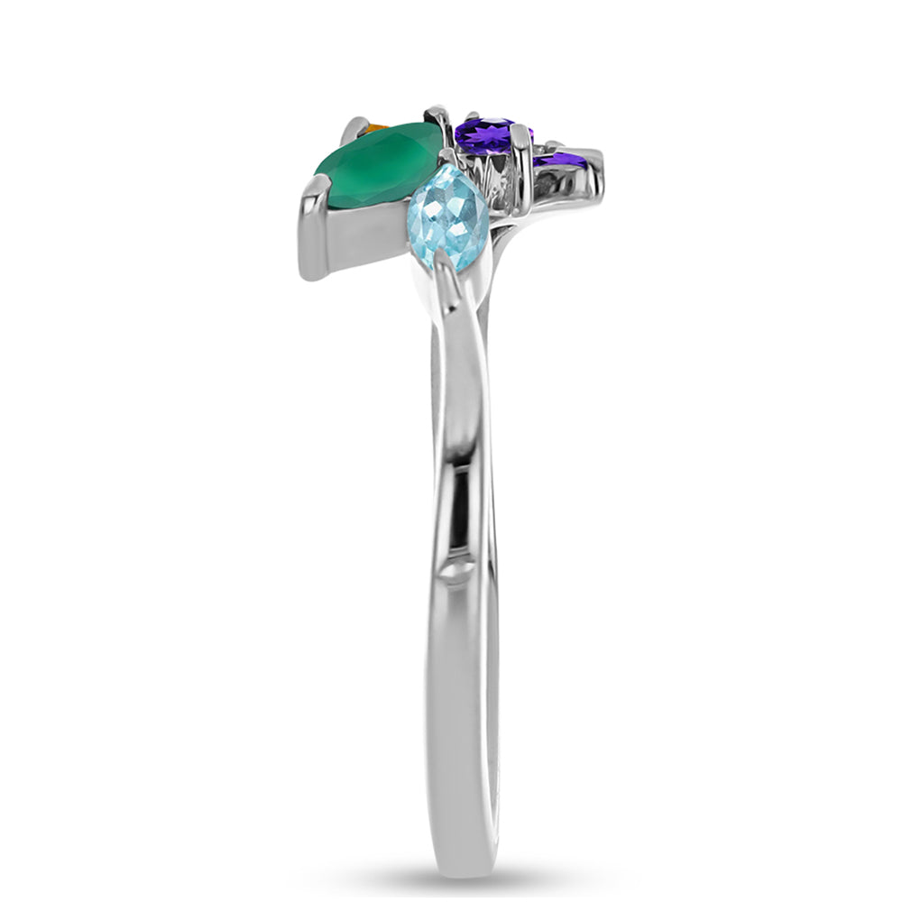 Stříbrný Prsten s Marockým Ametystem a se Zeleným Achátem