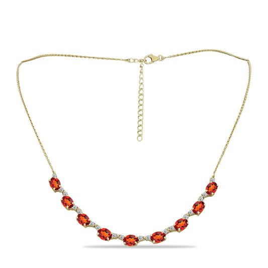 Pozlacené Stříbro 925/1000 - Náhrdelník s Citrínem z Madeiry a Bílým Topazem - Karátové číslo: 6.74. přibližná hmotnost: 7.06 gramů