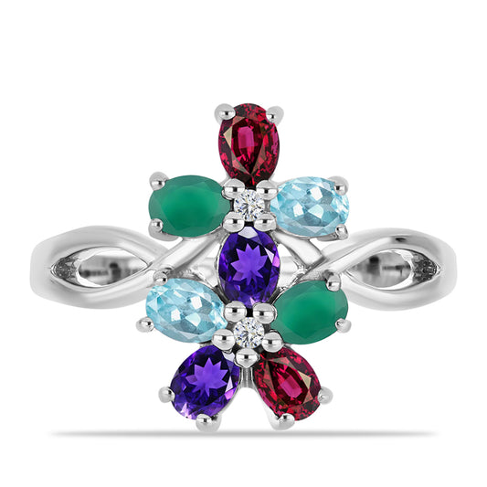 Stříbrný Prsten s Marockým Ametystem a se Zeleným Achátem