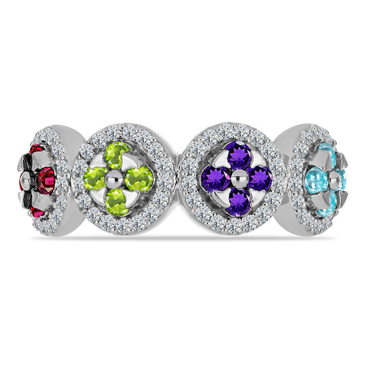 Stříbro 925/1000 - Prsten s Marockým Ametystem a Čchang-pajským Peridotem - Karátové číslo: 1.14. přibližná hmotnost: 3.96 gramů